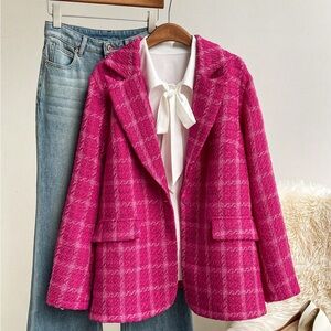 SHEIN Women's Pink Plaid blazer 0XL